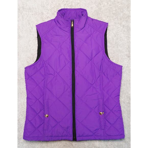 Lauren Ralph Lauren Purple Black Quilted Full Zip Mock Neck Vest Womens Size M - Picture 1 of 9